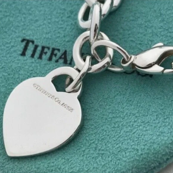 Rare Tiffany & Co. Pink Splash Return to Tiffany Heart Tag Silver Charm Bracelet - Picture 3 of 8